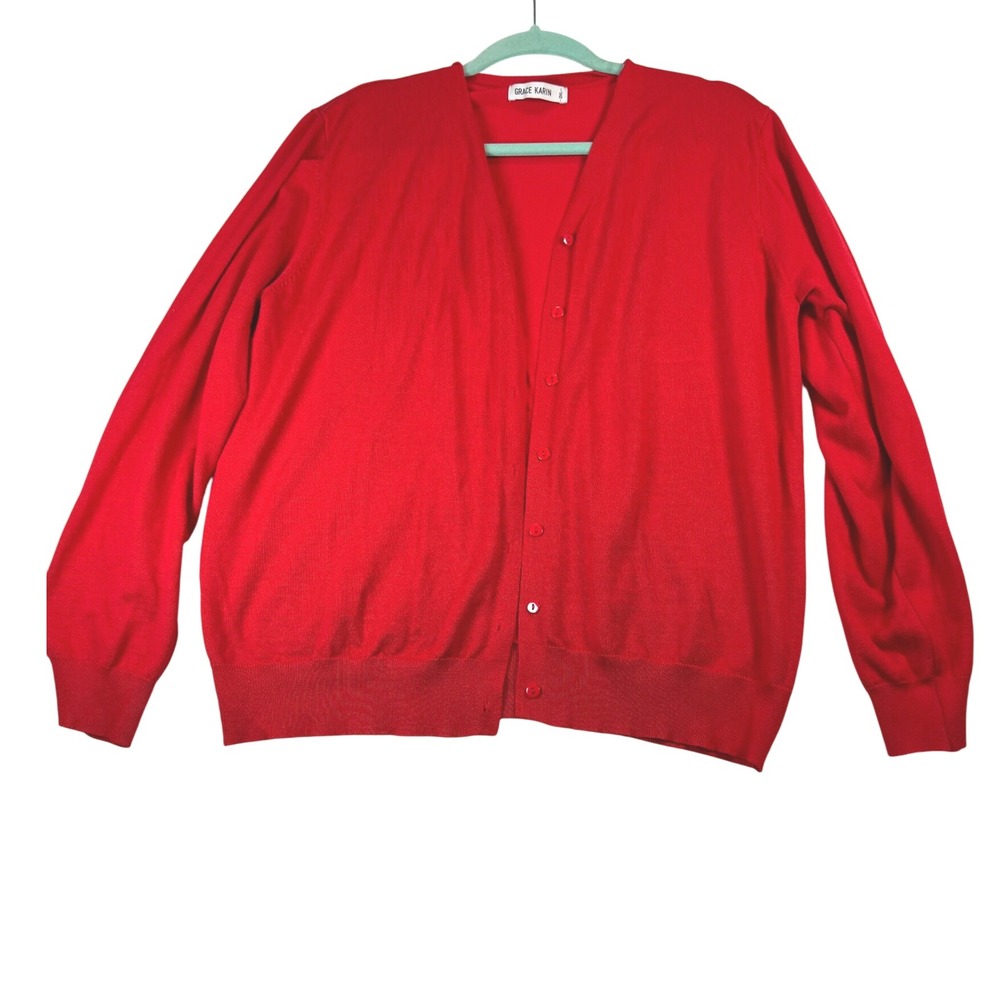 Grace Karin Womens 2XL Red‎ Cardigan Sweater Viscose Blend Button Front